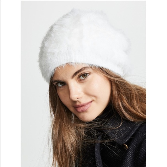 white fuzzy beanie